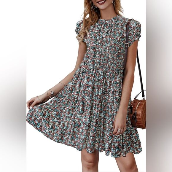 KIRUNDO 2024 Ruffle Cap Sleeve Floral Print Midi Dress Women’s Large